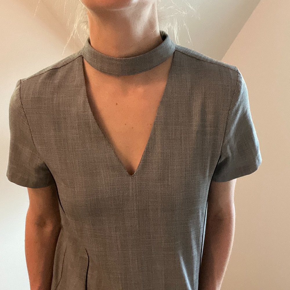 Zara gray short-sleeved dress with collar cutout